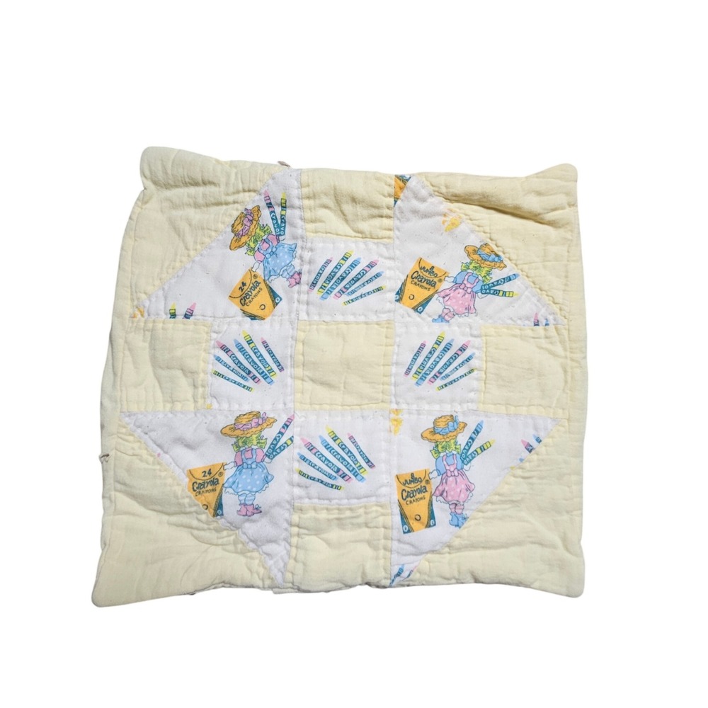 Vintage Handmade Crayola Crayon Quilted Pillow Sham Patchwork 13x15 Cottagecore